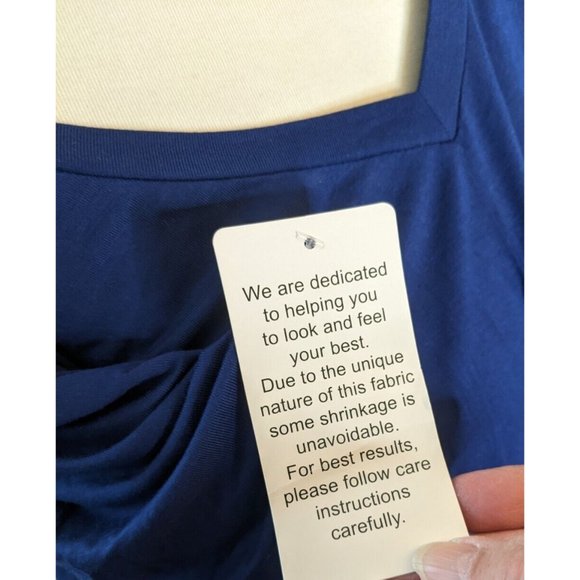 Roamans Shirt Dress Top Size L Blue Knotted Front V Neck Short Sleeve NWT - Picture 7 of 9